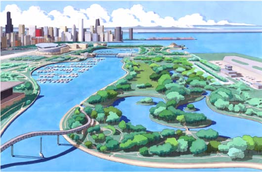 illustration of Northerly Island for Friends of Meigs