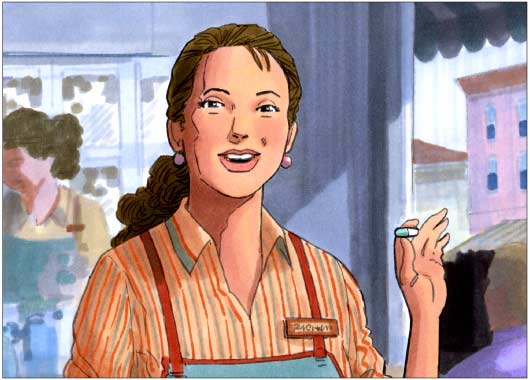 comp drawing of waitress for Leo Burnett Advertising