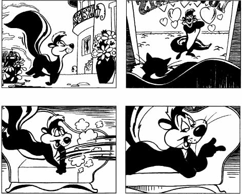 Pepe LePew storyboard for Hal Riney Advertising