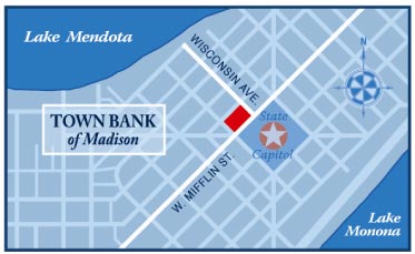 mailer map for Town Bank of Madison Wisconsin